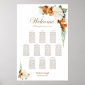 10テーブル焼けオレンジ色の白いフローラシーティングチャート ポスター (正面)