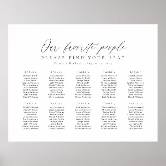10テーブル私たちお気に入りのの人の座席図プラン ポスター (正面)