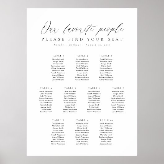 10テーブル私たちお気に入りのの人の座席表 ポスター (正面)