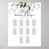 10テーブル緑のエレガントな結婚式のシーティングチャート ポスター (正面)