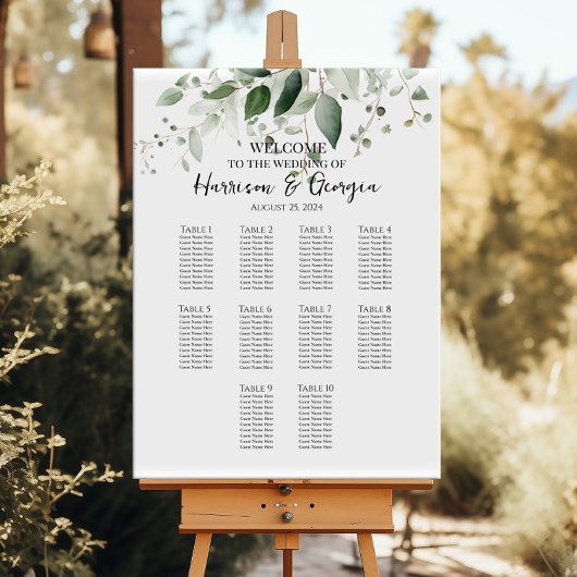 10テーブル緑のエレガントな結婚式のシーティングチャート ポスター