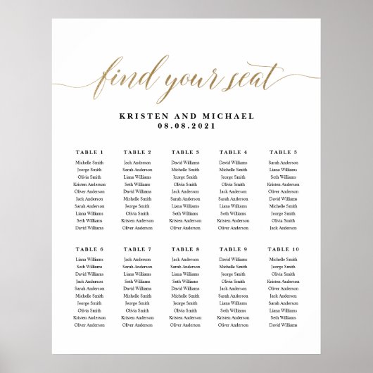 10テーブル100ゲストが座席表を見つける ポスター (正面)