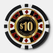 $10ドルカジノトランプのポーカーチップラスベガス – 赤/金ゴールド ポーカーチップ (正面)