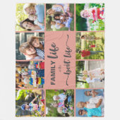 10パーソナライズされたフォトコラージュ家族ライフピンク フリースブランケット (正面)