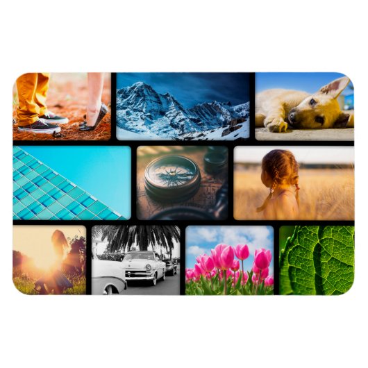 10パーソナライズされた写真テンプレートコラージブラックフレーム マグネット (横)