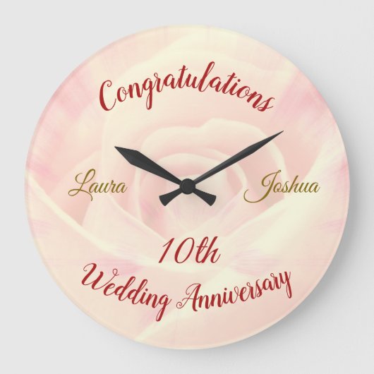 10パーソナライズされた周年大結婚時計 ラージ壁時計 (正面)