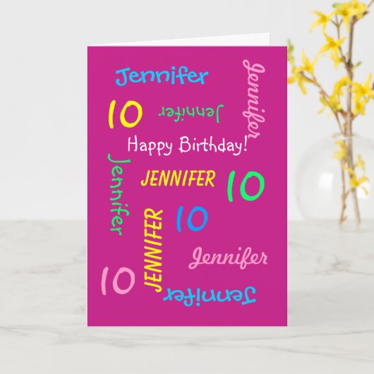 10パーソナライズされた番目の誕生日カード任意の名前，ピンク カード (黄色い花)