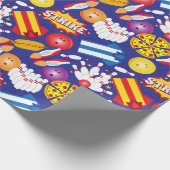 10ピンカラフルボーリング誕生日パーティパターン ラッピングペーパー (角)