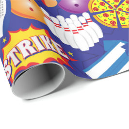 10ピンカラフルボーリング誕生日パーティパターン ラッピングペーパー