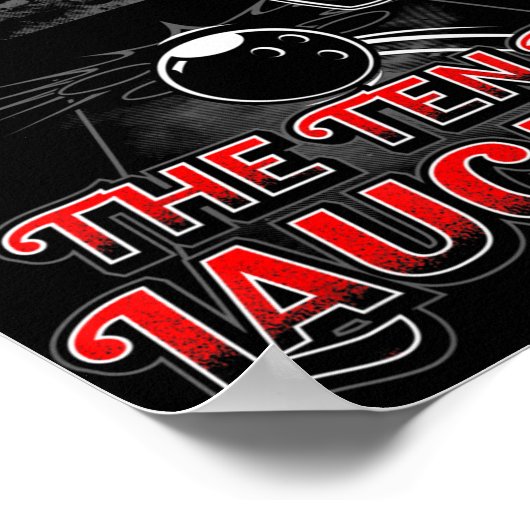 10ピン笑いを聞く – おもしろいボウリングをする人、 クリケットの投手とボーリング ポスター (角)