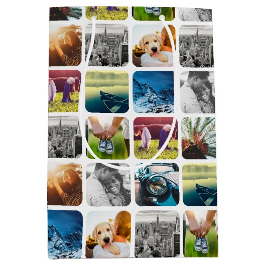 10フォトグリッドテンプレート角丸い白い枠 ミディアムペーパーバッグ (正面)