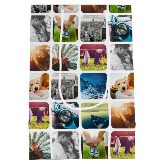 10フォトグリッドテンプレート角丸い白い枠 ミディアムペーパーバッグ (裏面)