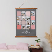 10フォトコラージグレイ赤面ピンクコーラルスクリプト文字 吊り下げ型タペストリー (寝室)