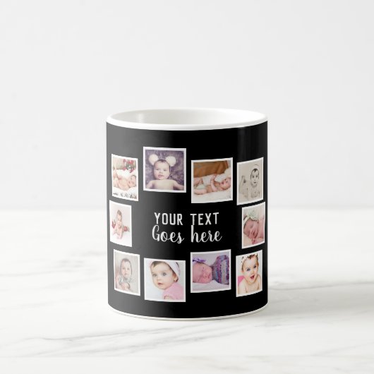 10フォトコラージュとパーソナライズされた文字ブラック コーヒーマグカップ (中央)