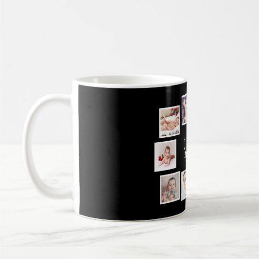 10フォトコラージュとパーソナライズされた文字ブラック コーヒーマグカップ (左)