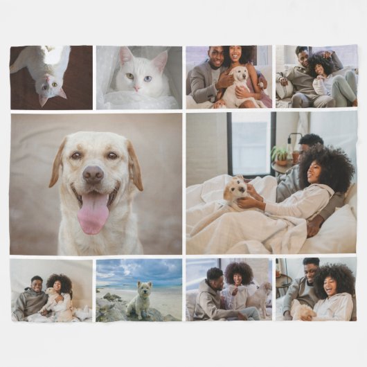 10フォトコラージュパーソナライズされた家族 フリースブランケット (正面(横))