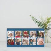 10フォトコラージュミニマルメリークリスマスブルー シーズンカード (スタンド正面)