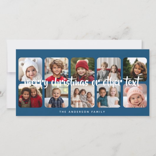 10フォトコラージュミニマルメリークリスマスブルー シーズンカード (正面)
