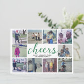 10フォトコラージュ応援と緑ストライプのパターン シーズンカード (スタンド正面)