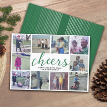 10フォトコラージュ応援と緑ストライプのパターン