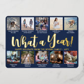 10フォトコラージュ&キャプションネイビーブルーなんと1年！ 箔シーズンカード (正面)