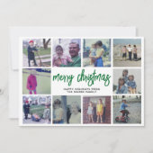 10フォトコラージュ – メリークリスマスグリーンパターン シーズンカード (正面)
