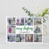10フォトコラージュ – メリークリスマスグリーンパターン シーズンカード (スタンド正面)