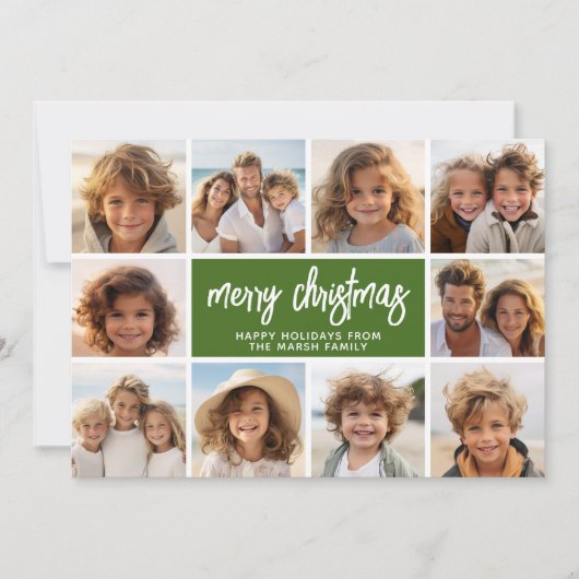 10フォトコラージュ – メリークリスマスレトロストライプ シーズンカード (正面)