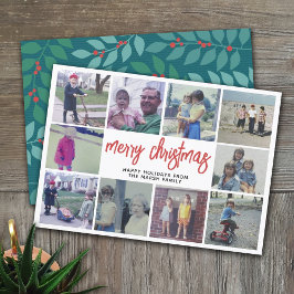 10フォトコラージュ – Merry Christmasティール(緑がかった色)植物学 シーズンカード