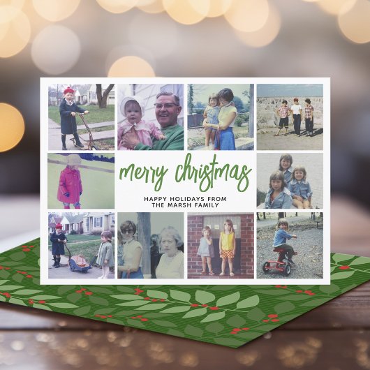 10フォトコラージュ – Merry Christmas Green Botanical シーズンカード