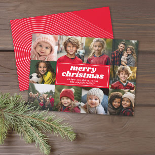 10フォトコラージュ – Merry Christmas Red Line Art シーズンカード