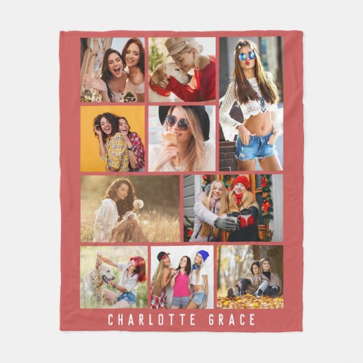 10フォトシンプルバラモダン赤シック名 フリースブランケット (正面)