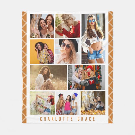 10フォトシンプルモダンミニマルーPlaid Chic Name フリースブランケット (正面)