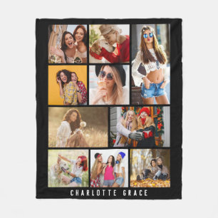 10フォトシンプルモダンミニマル名スタイリッシュ黒 フリースブランケット