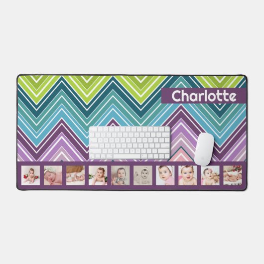 10フォトジグカラフルザグパーソナライズされた デスクマット (キーボード&マウス)