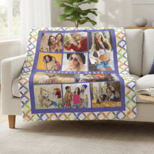 10フォトトレンディーモダンカラフルジオメトリック名 フリースブランケット