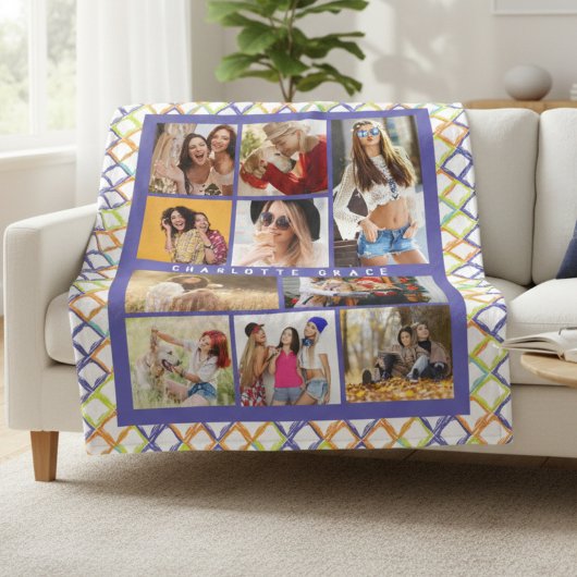 10フォトトレンディーモダンカラフルジオメトリック名 フリースブランケット