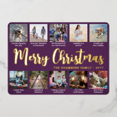 10フォトパープルメリークリスマスコラージュモダン 箔シーズンカード (正面)