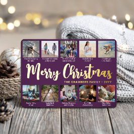 10フォトパープルメリークリスマスコラージュモダン 箔シーズンカード