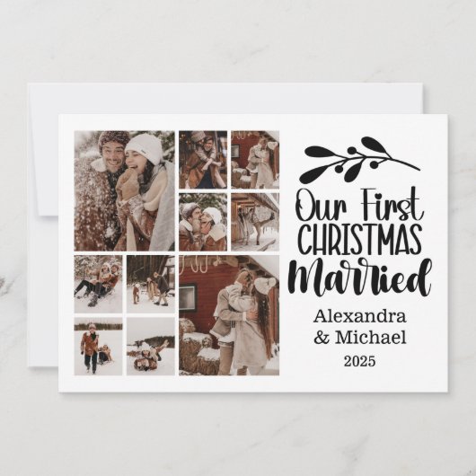 10フォトミニマリスト私たちの初めてのクリスマス 結婚した シーズンカード (正面)