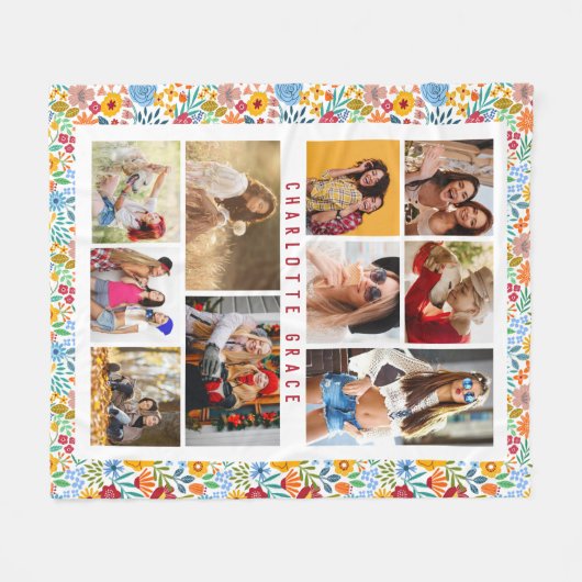 10フォトモダントレンディーフローラスタイリッシュ名 フリースブランケット (正面(横))