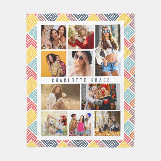 10フォトモダン抽象芸術カラフルジオメトリック名 フリースブランケット (正面)