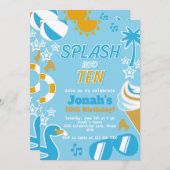 10プールへのスプラッシュパーティー誕生日ボーイサマー 招待状 (正面/裏面)