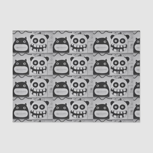 10ポンドティッシュペーパー、ハッピー・モンスターブラックとホワイト 薄葉紙 (正面)