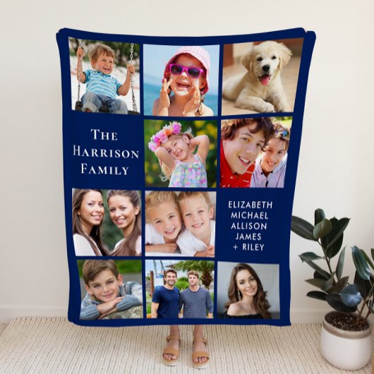 10モダンフォトコラージブルー フリースブランケット