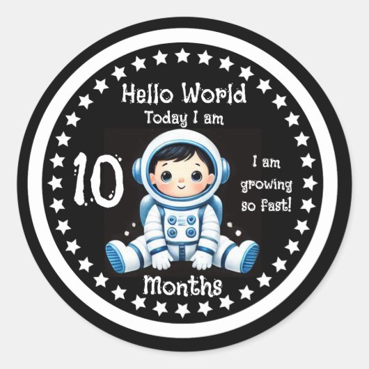 10ヶ月 赤ちゃんの節目 宇宙飛行士 ラウンドシール (正面)