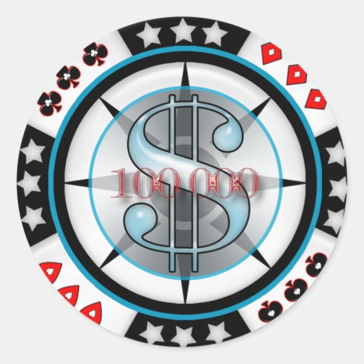 10万ドル。トランプのポーカーチップ ラウンドシール (正面)
