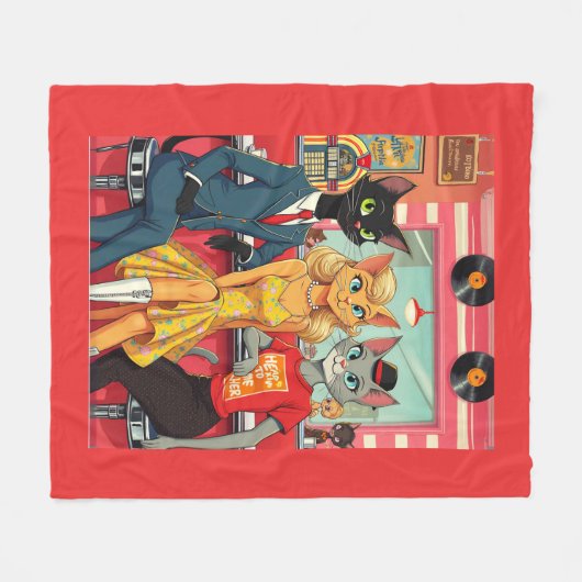 10世紀半ば頃の猫たち フリースブランケット (正面(横))