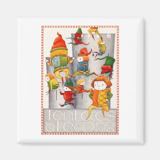 10人の領主が大きく飛び跳ねる四角い磁石 マグネット (正面)