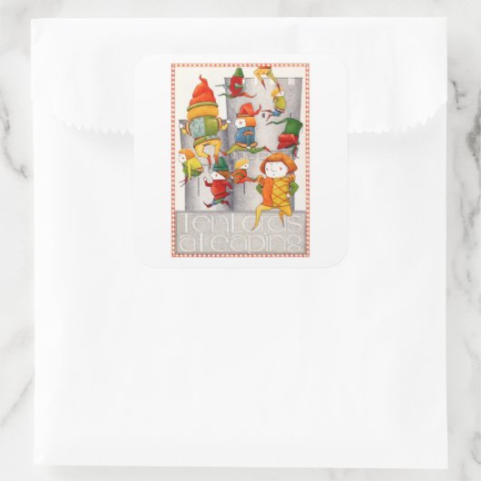 10人の領主が大きな四角いステッカーを持ち上げた スクエアシール (バッグ)